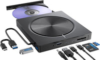 Portable External CD/DVD Drive – USB 3.0 & USB-C, Plug & Play, Slim Design